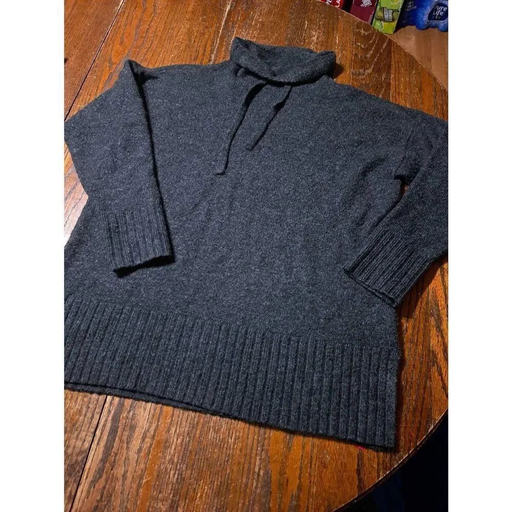 Small LOFT Outlet Long Sleeve Turtleneck Grey Knit Tunic Sweater Drawstring